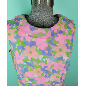 Vintage 1960s Eve Carver Pastel Floral Flowers Day Sun Dress Medium / Large